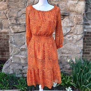 Bar lll Womens Size M Orange Spotted 3/4 Sleeve Off The Shoulder Dress